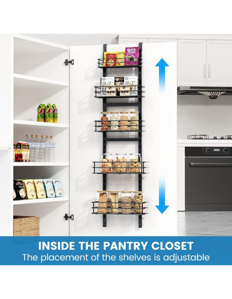 Organizador de despensa sobre puerta Purdaz 5 niveles ajustable Organizador de despensa sobre puerta Purdaz 5 niveles ajustable