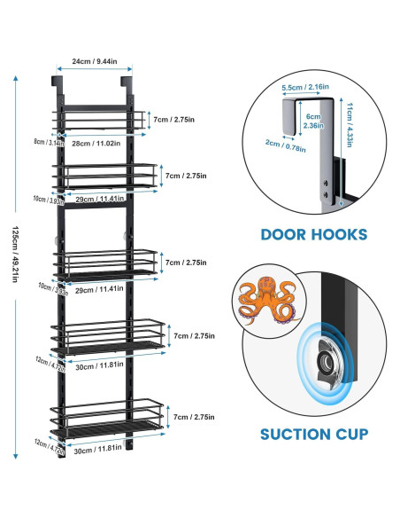 Organizador de despensa sobre puerta Purdaz 5 niveles ajustable Organizador de despensa sobre puerta Purdaz 5 niveles ajustable