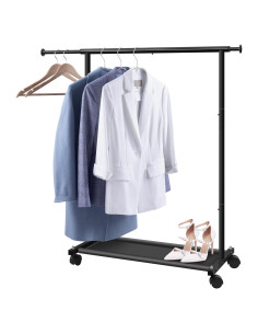 Perchero Corto Rodante MISSLO con Estantes y Ruedas - Negro