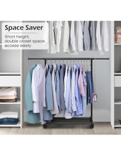 Perchero Corto Rodante MISSLO con Estantes y Ruedas - Negro 2