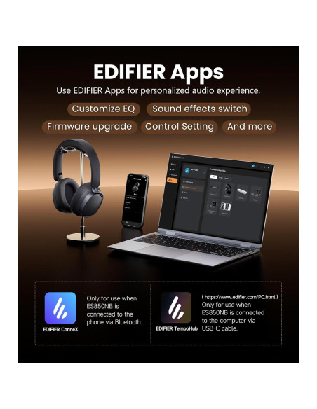 Auriculares Bluetooth Edifier ES850NB con ANC, 92H, Negro