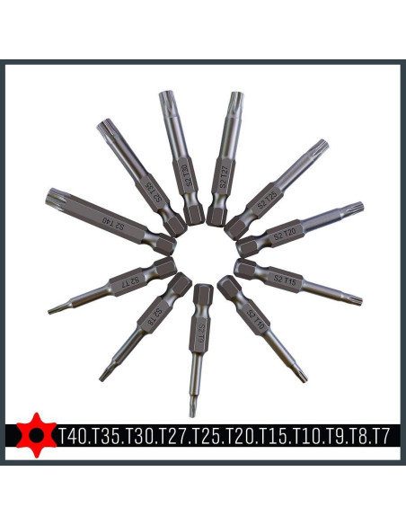 Juego de Puntas Torx de Seguridad 11 Piezas HORUSDY Acero S2 Juego de Puntas Torx de Seguridad 11 Piezas HORUSDY Acero S2