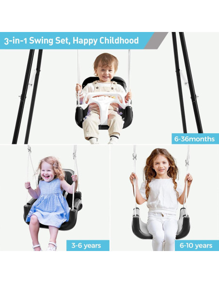 Columpio 3-en-1 FUNLIO para Niños Pequeños - Negro
