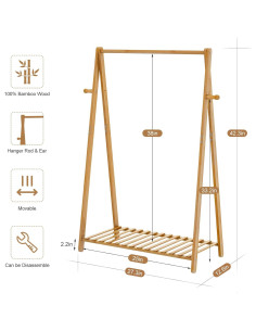 Perchero de Ropa de Bambú COOGOU de Pie 69.3x32x107.5 cm 2