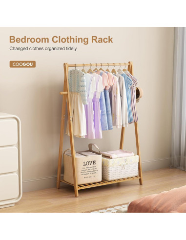 Perchero de Ropa de Bambú COOGOU de Pie 69.3x32x107.5 cm