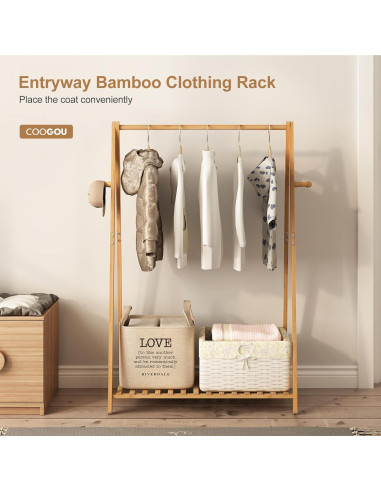 Perchero de Ropa de Bambú COOGOU de Pie 69.3x32x107.5 cm