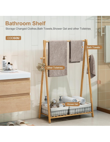 Perchero de Ropa de Bambú COOGOU de Pie 69.3x32x107.5 cm