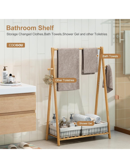 Perchero de Ropa de Bambú COOGOU de Pie 69.3x32x107.5 cm
