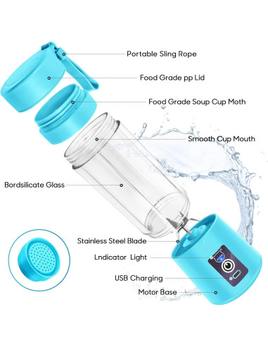 Licuadora Portátil MIAOKE 350ml Recargable USB Azul