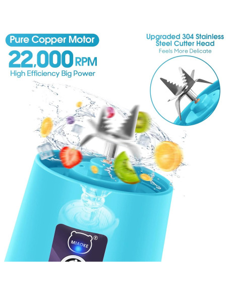 Licuadora Portátil MIAOKE 350ml Recargable USB Azul Licuadora Portátil MIAOKE 350ml Recargable USB Azul