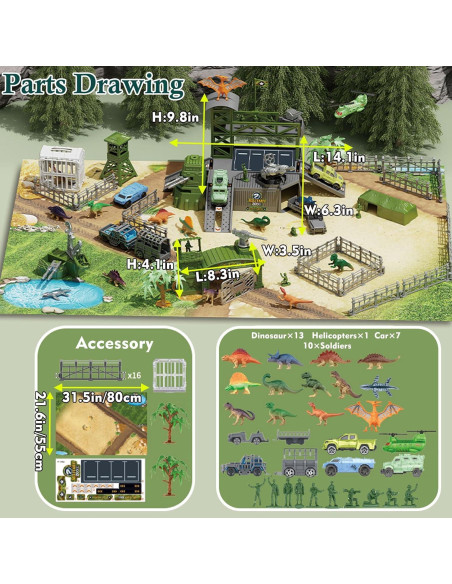 Juego de Batalla de Dinosaurios Militares Frontoytall 56 Piezas