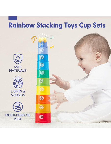 Juguete Apilable Hahaland para Bebés - Tazas Coloridas con Luz