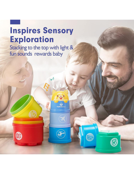 Juguete Apilable Hahaland para Bebés - Tazas Coloridas con Luz