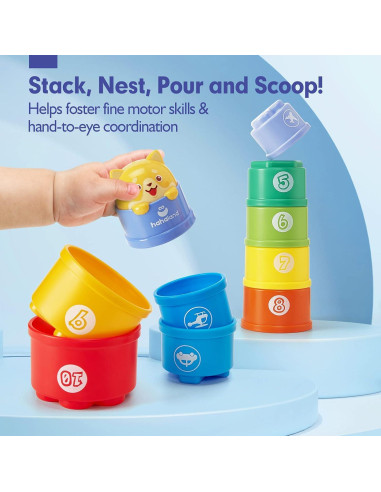 Juguete Apilable Hahaland para Bebés - Tazas Coloridas con Luz