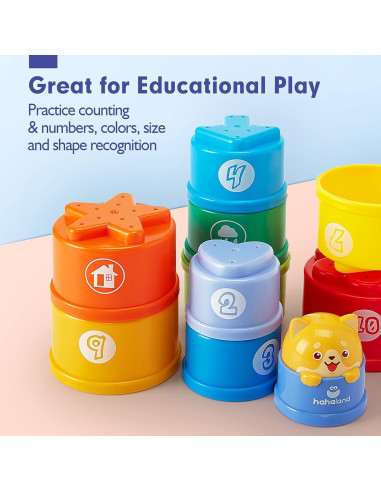 Juguete Apilable Hahaland para Bebés - Tazas Coloridas con Luz