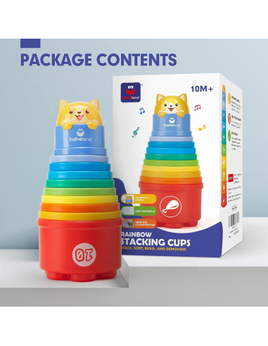 Juguete Apilable Hahaland para Bebés - Tazas Coloridas con Luz