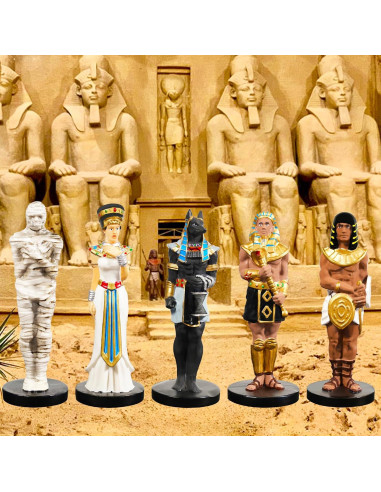 Conjunto 5 Figuras Antiguas Egipcias de Resina - Momia, Anubis, Faraón