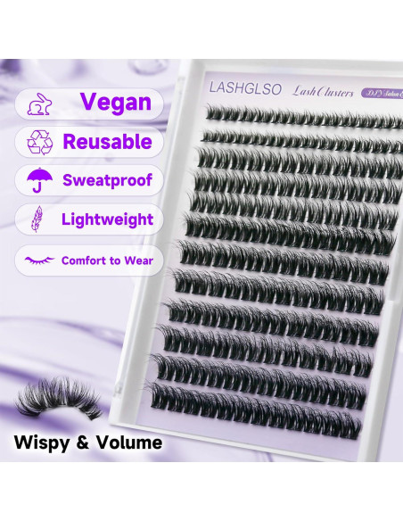 Extensiones de Pestañas 3D LASHGLSO - 120 Racimos Autoadhesivos