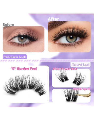 Extensiones de Pestañas 3D LASHGLSO - 120 Racimos Autoadhesivos