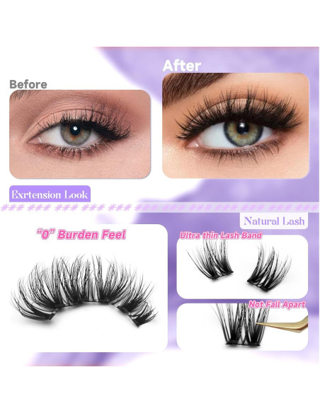 Extensiones de Pestañas 3D LASHGLSO - 120 Racimos Autoadhesivos