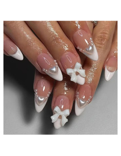 Uñas Postizas de Almendra TBRZTR 24 Pcs Blancas Francesas