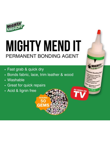 Adhesivo de Tela Permanente Mighty Mend-It 113 g + Gemas 50 unidades