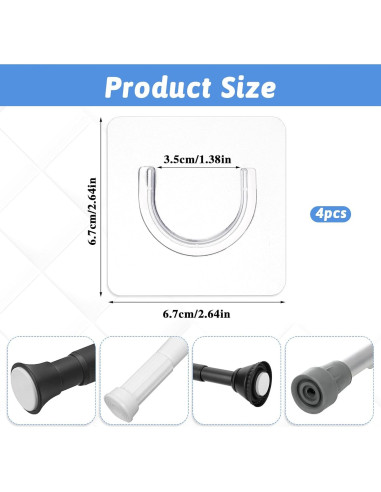 Soporte de Barra de Ducha Adhesivo Molain 4 Pcs Transparente
