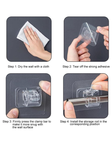 Soporte de Cortina Adhesivo Faddare 8 Pcs Transparente
