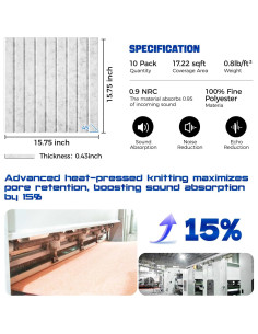 Paquete de 10 Paneles Acústicos Autoadhesivos QDVDQ 40x40cm Gris 2