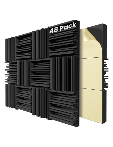 48 Paneles de Espuma Aislante Autoadhesivos 30.48x30.48cm Negro