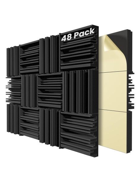 48 Paneles de Espuma Aislante Autoadhesivos 30.48x30.48cm Negro