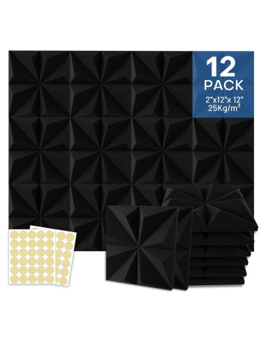 Paquete de 12 Paneles Acústicos Piramidales 30.48x30.48cm