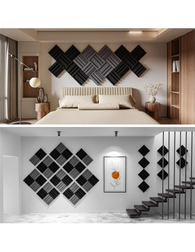 48 Paneles de Espuma Aislante Autoadhesivos 30.48x30.48cm Negro