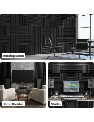 48 Paneles de Espuma Aislante Autoadhesivos 30.48x30.48cm Negro