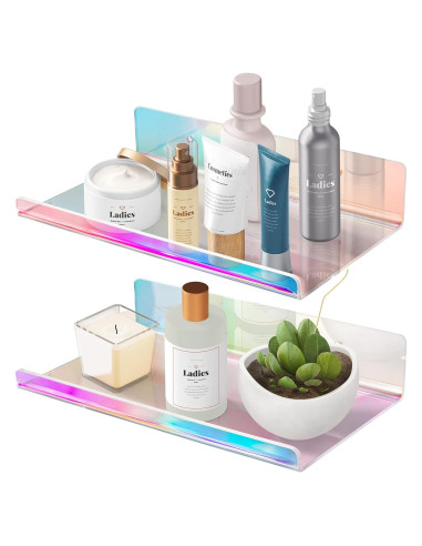 Estante Flotante Acrílico Iridiscente NiHome 20.1x11.4cm 2 Pzs