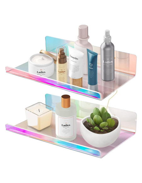 Estante Flotante Acrílico Iridiscente NiHome 20.1x11.4cm 2 Pzs