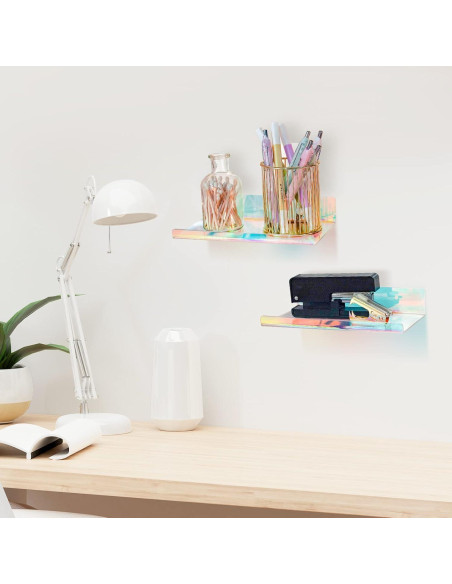 Estante Flotante Acrílico Iridiscente NiHome 20.1x11.4cm 2 Pzs