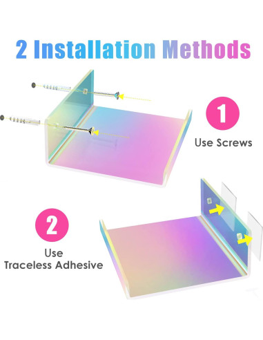 Estante Flotante Acrílico Iridiscente NiHome 20.1x11.4cm 2 Pzs