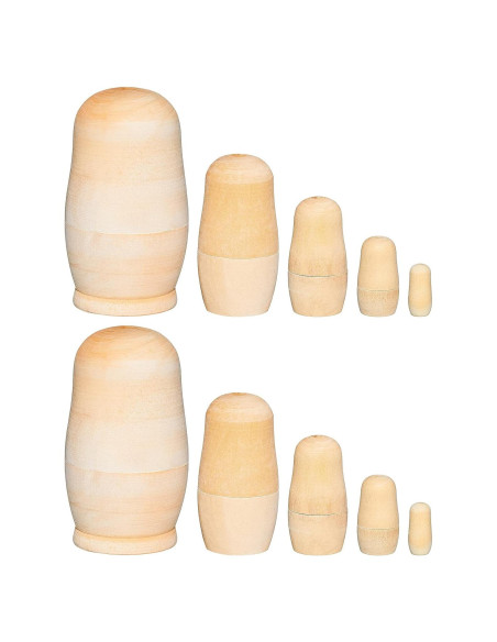 2 Juegos de Muñecas Rusas de Madera Sin Pintar 11.4 cm