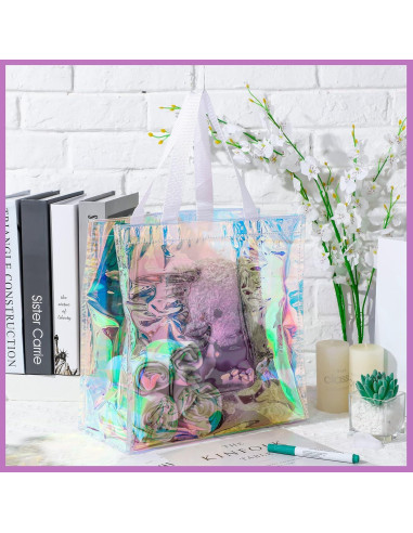 BBTO 6 Pcs Bolsa Tote Transparente Holográfica Aprobada Estadio