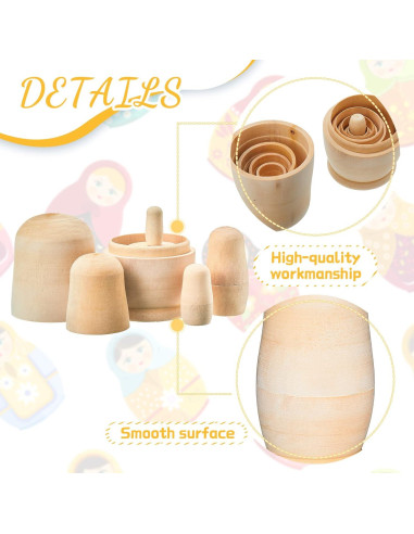 2 Juegos de Muñecas Rusas de Madera Sin Pintar 11.4 cm