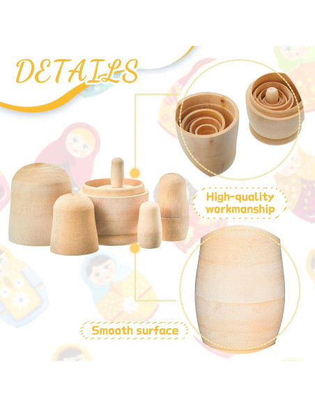 2 Juegos de Muñecas Rusas de Madera Sin Pintar 11.4 cm