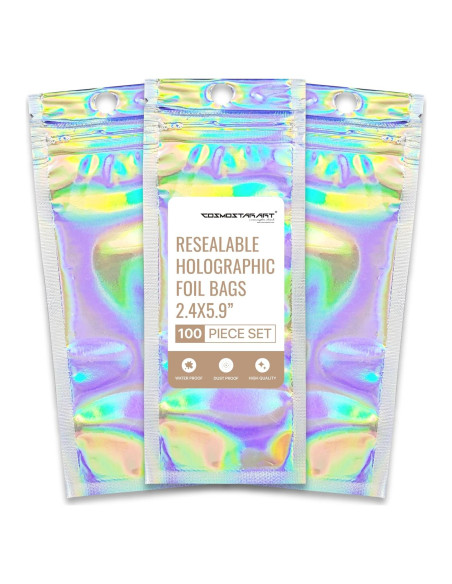 Paquete de 100 Bolsas Holográficas Reutilizables Cosmostarart 6.1x15cm Paquete de 100 Bolsas Holográficas Reutilizables Cosmostarart 6.1x15cm