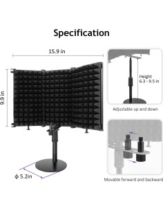 Escudo de Aislamiento de Micrófono Rigych 3 Paneles con Soporte 2