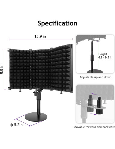 Escudo de Aislamiento de Micrófono Rigych 3 Paneles con Soporte