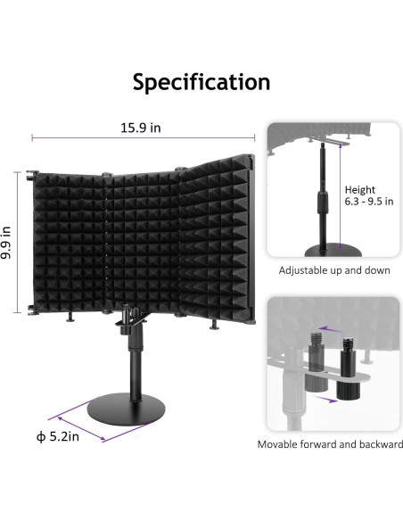Escudo de Aislamiento de Micrófono Rigych 3 Paneles con Soporte