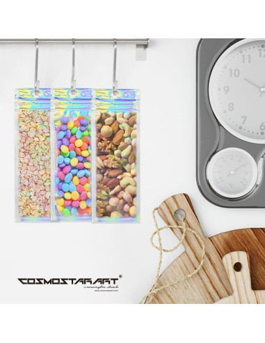 Paquete de 100 Bolsas Holográficas Reutilizables Cosmostarart 6.1x15cm