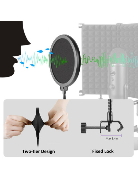 Escudo de Aislamiento de Micrófono Rigych 3 Paneles con Soporte