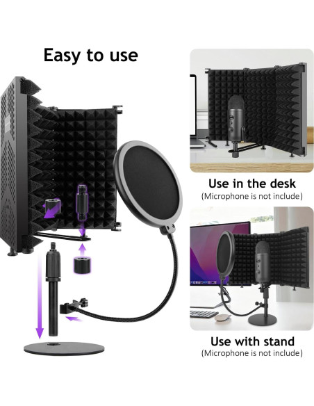 Escudo de Aislamiento de Micrófono Rigych 3 Paneles con Soporte