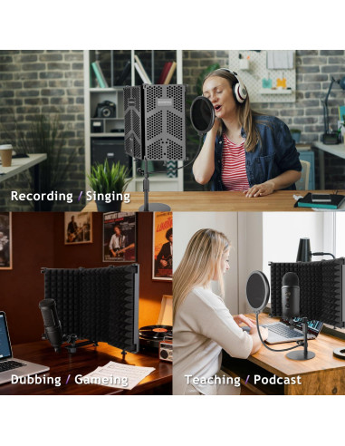 Escudo de Aislamiento de Micrófono Rigych 3 Paneles con Soporte